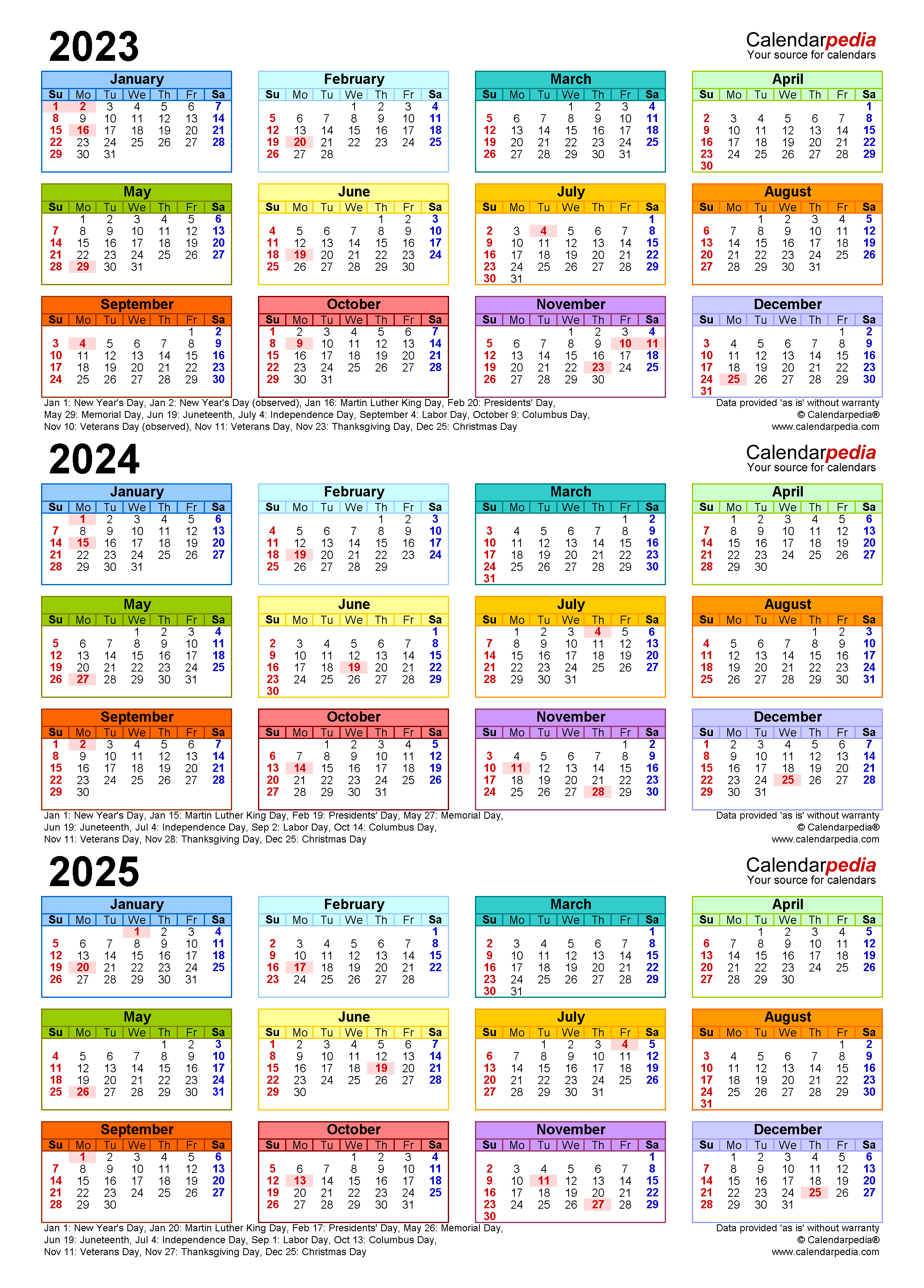 2023 2025 Printable Calendar Template Pdf Nancy C Cartwright