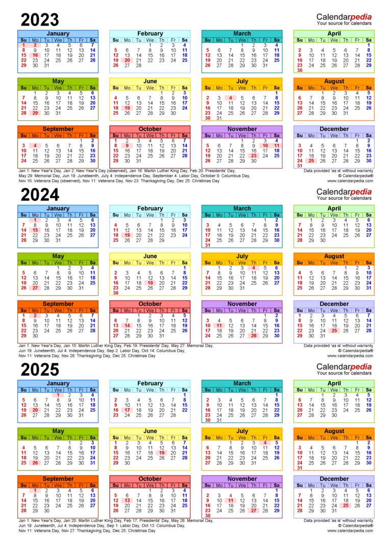 2023 2025 Printable Calendar Template Pdf Nancy C Cartwright