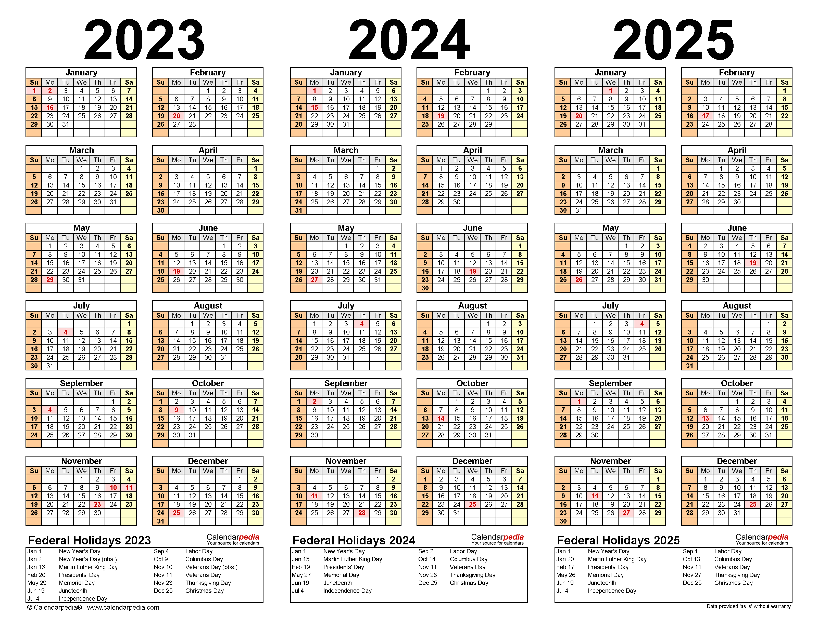2023 2025 Printable Calendar Template Pdf Spencer S Greene