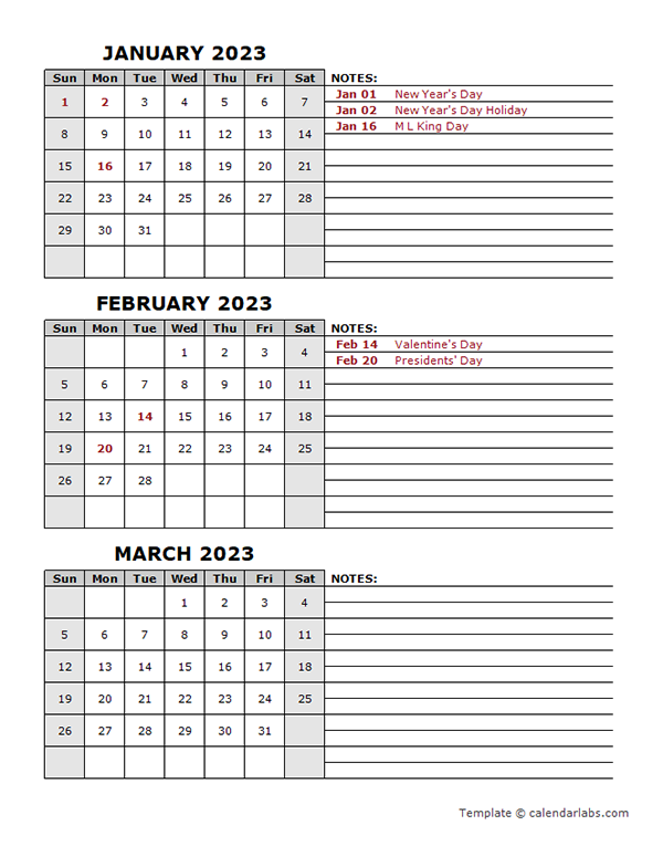 2023 Quarterly Calendar Printable