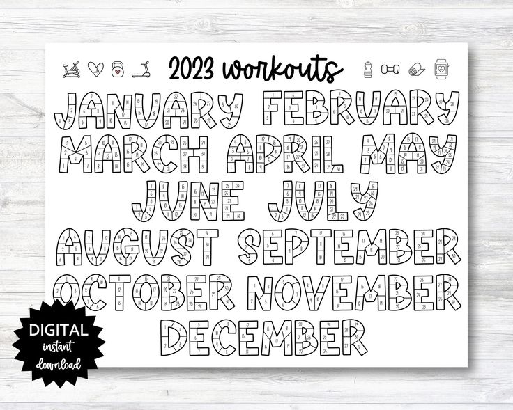 2023 Workouts Tracker Coloring Page Printable Coloring Etsy Workout