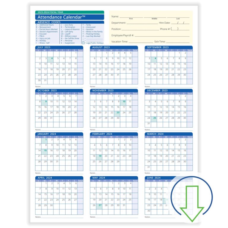 2024 Employee Attendance Calendar Printable Free Free 2024 Calendar 