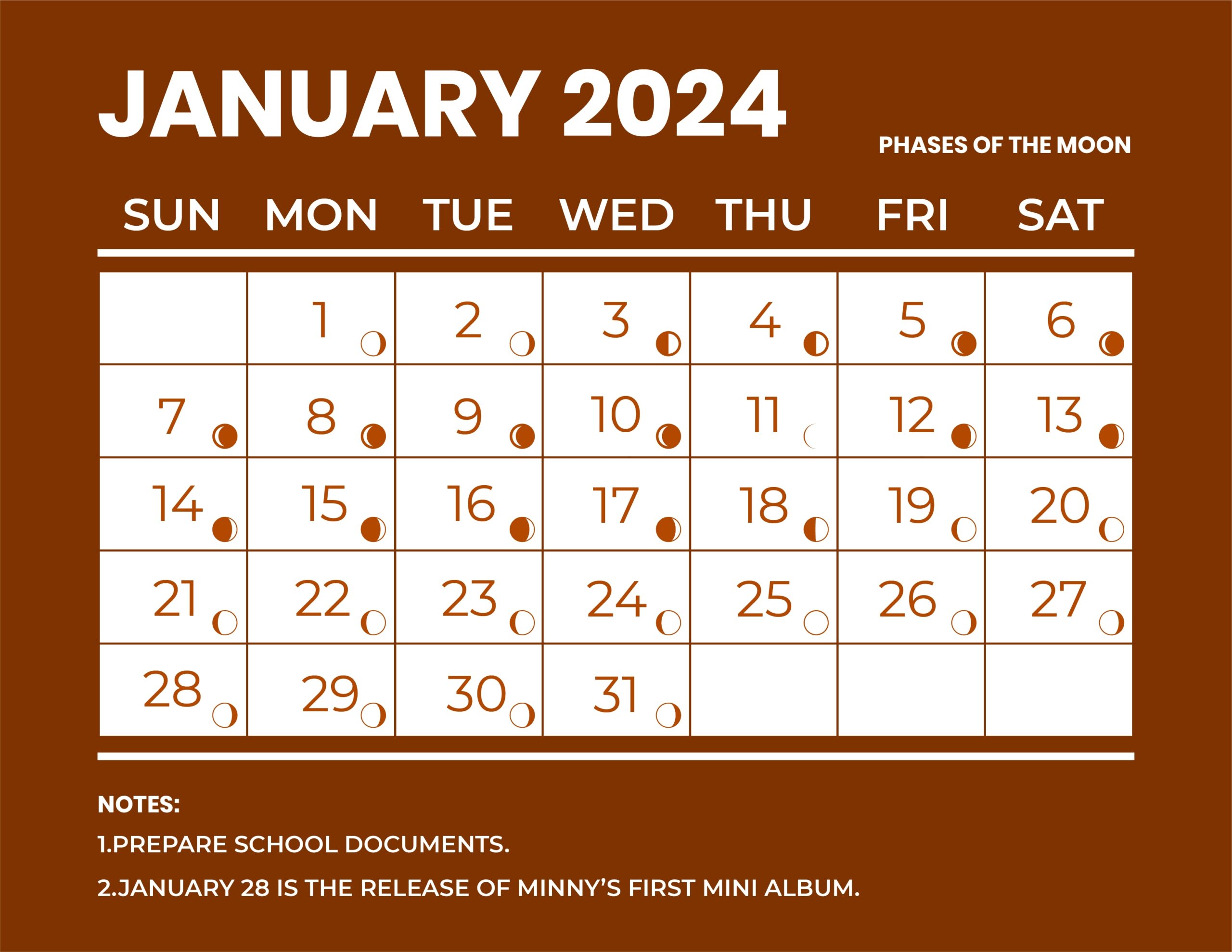 2024 Moon Phase Calendar With Moon Phases Printable Free Printable 