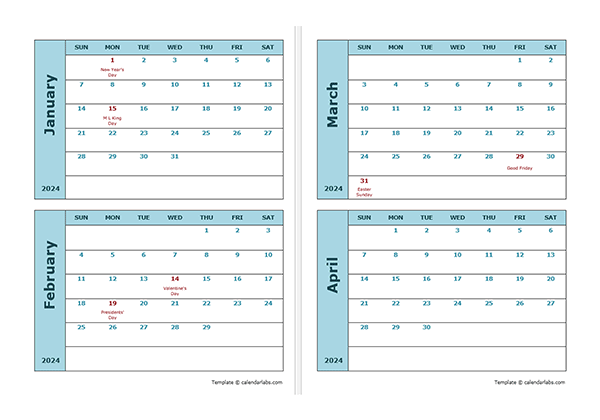 2024 Printable Calendar With Holidays 2 Months Per Page 2024 CALENDAR 