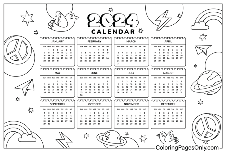 2024 Printable Coloring Pages Calendar Paula Bernetta