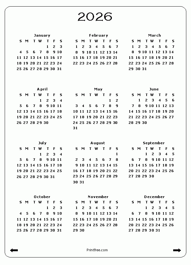 2025 2026 Calendar At A Glance Printable Free Printable Calendar 