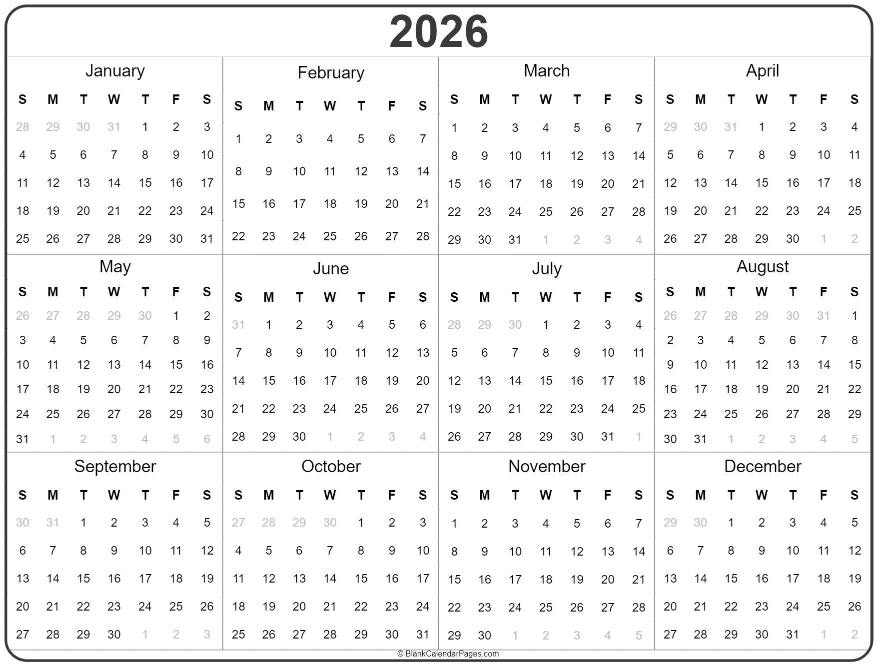 2025 2026 Printable Calendar Free Full Page Calendars Behnam Finn