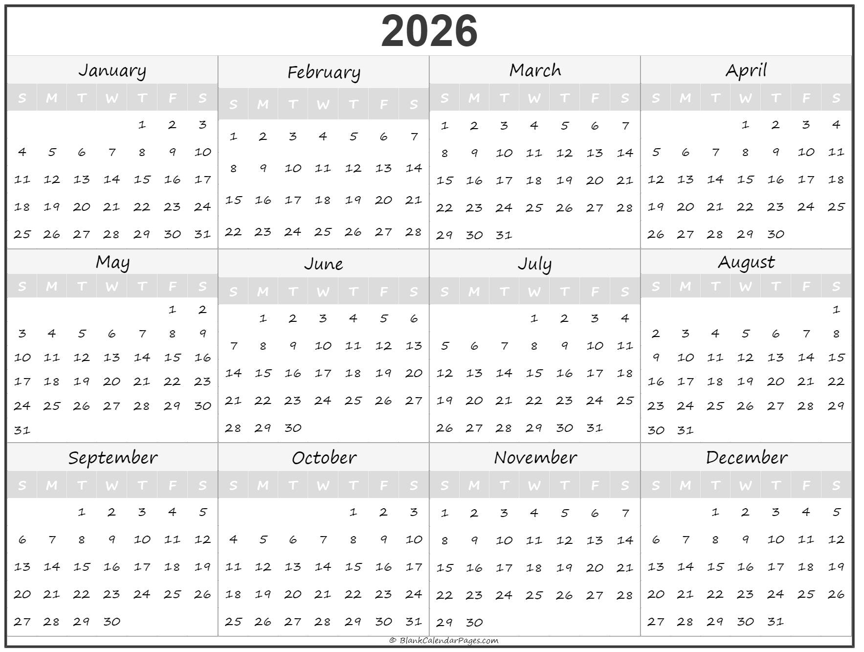 2025 2026 Printable Calendar Free Full Page One Unbelievable 2025 