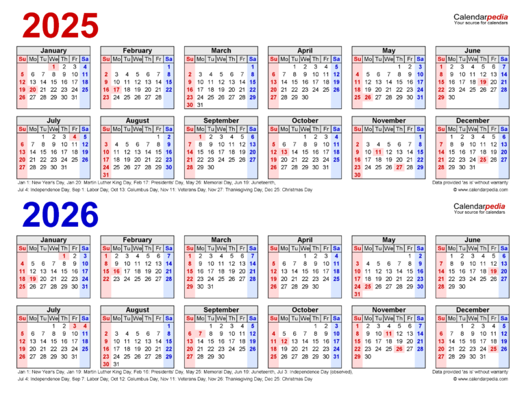 2025 2026 Two Year Calendar Free Printable PDF Templates Web Page 
