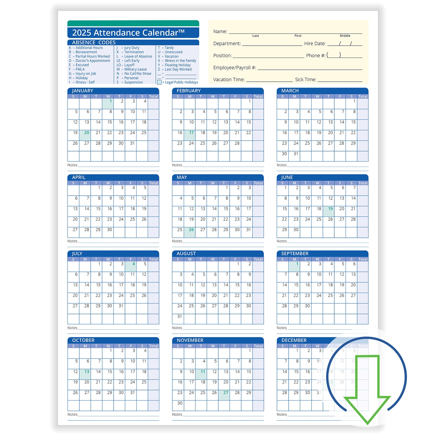 2025 Attendance Calendar Printable Free Printable Calendar 2025