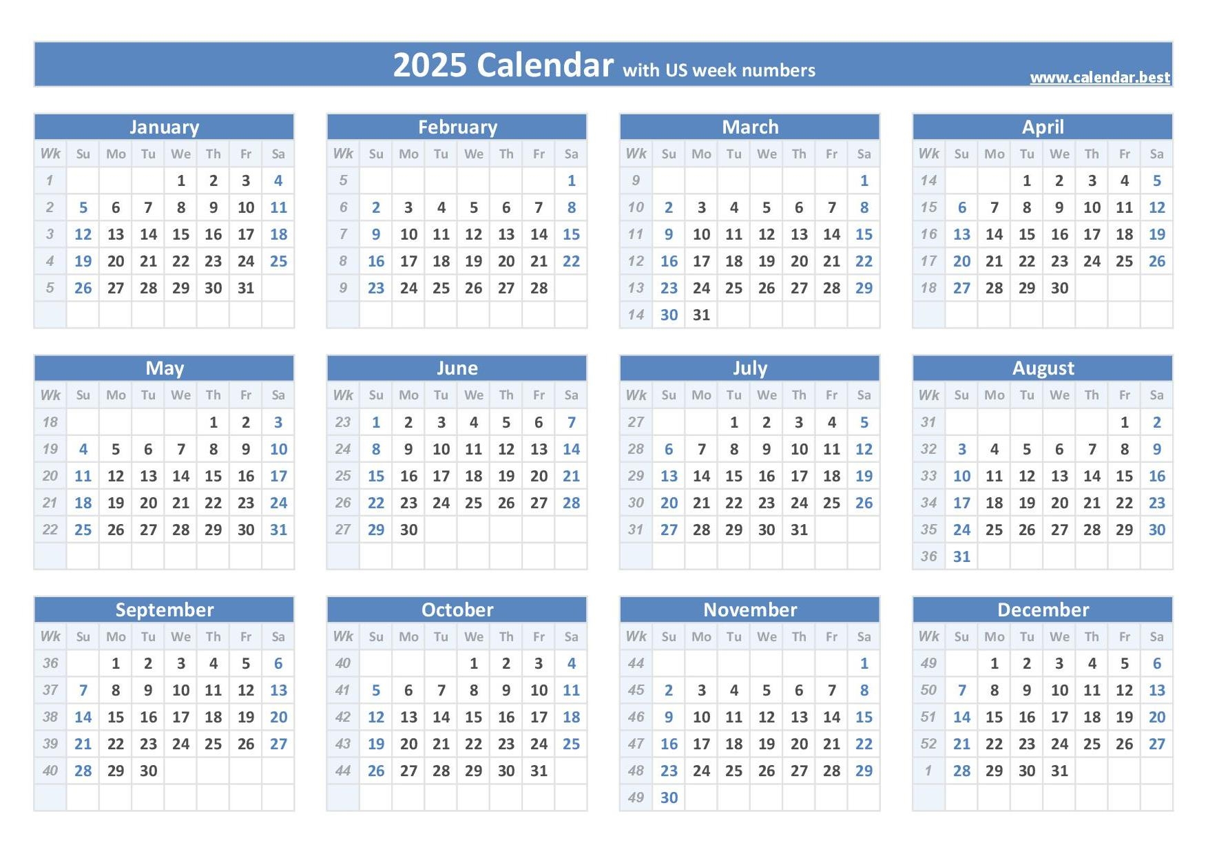 2025 Calendar Week Numbers Printable Daisy Quinn