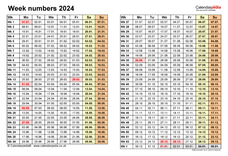 2025 Calendar With Week Numbers Excel Pdf Printable Liam Chambers