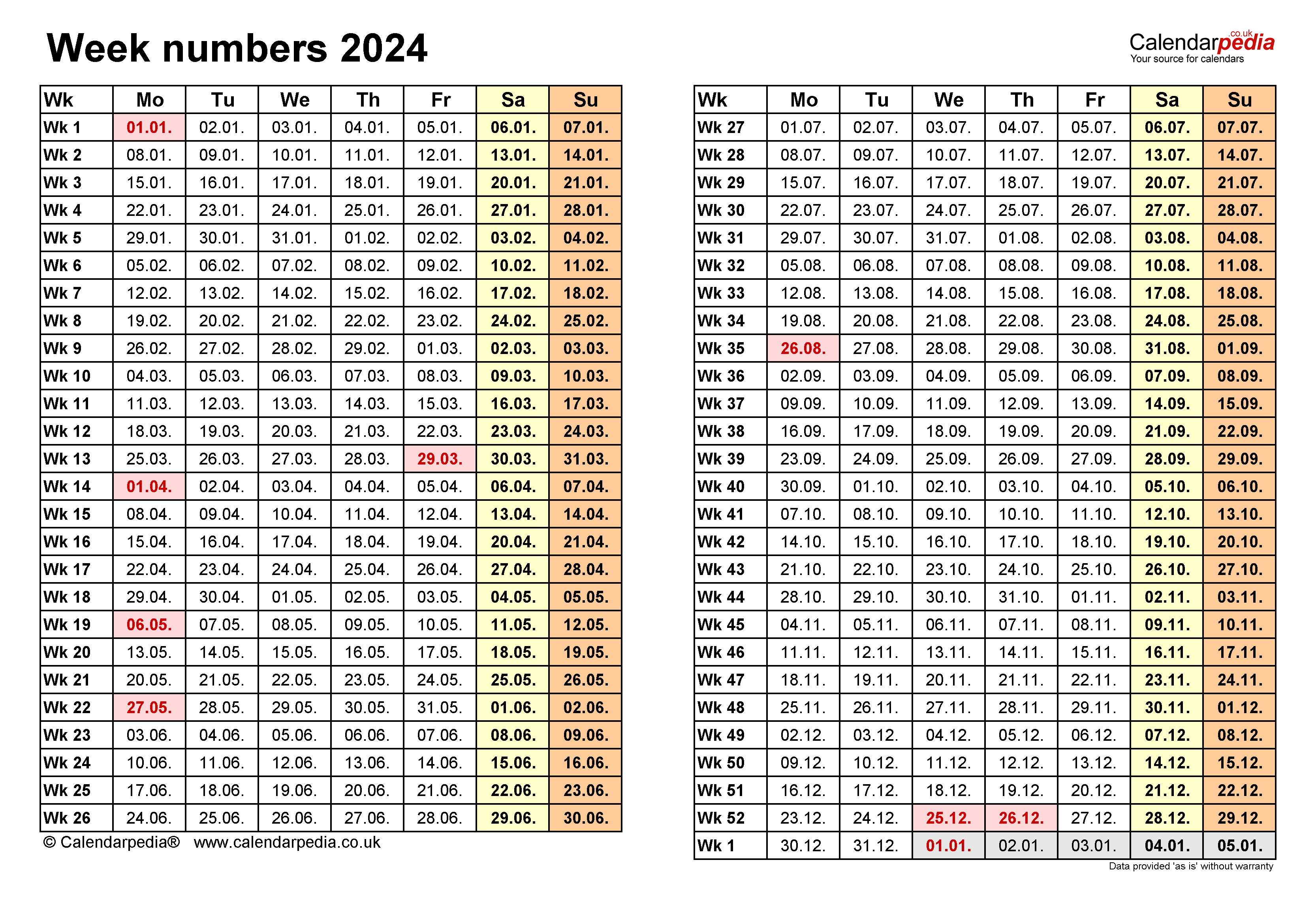 2025 Calendar With Week Numbers Excel Pdf Printable Liam Chambers