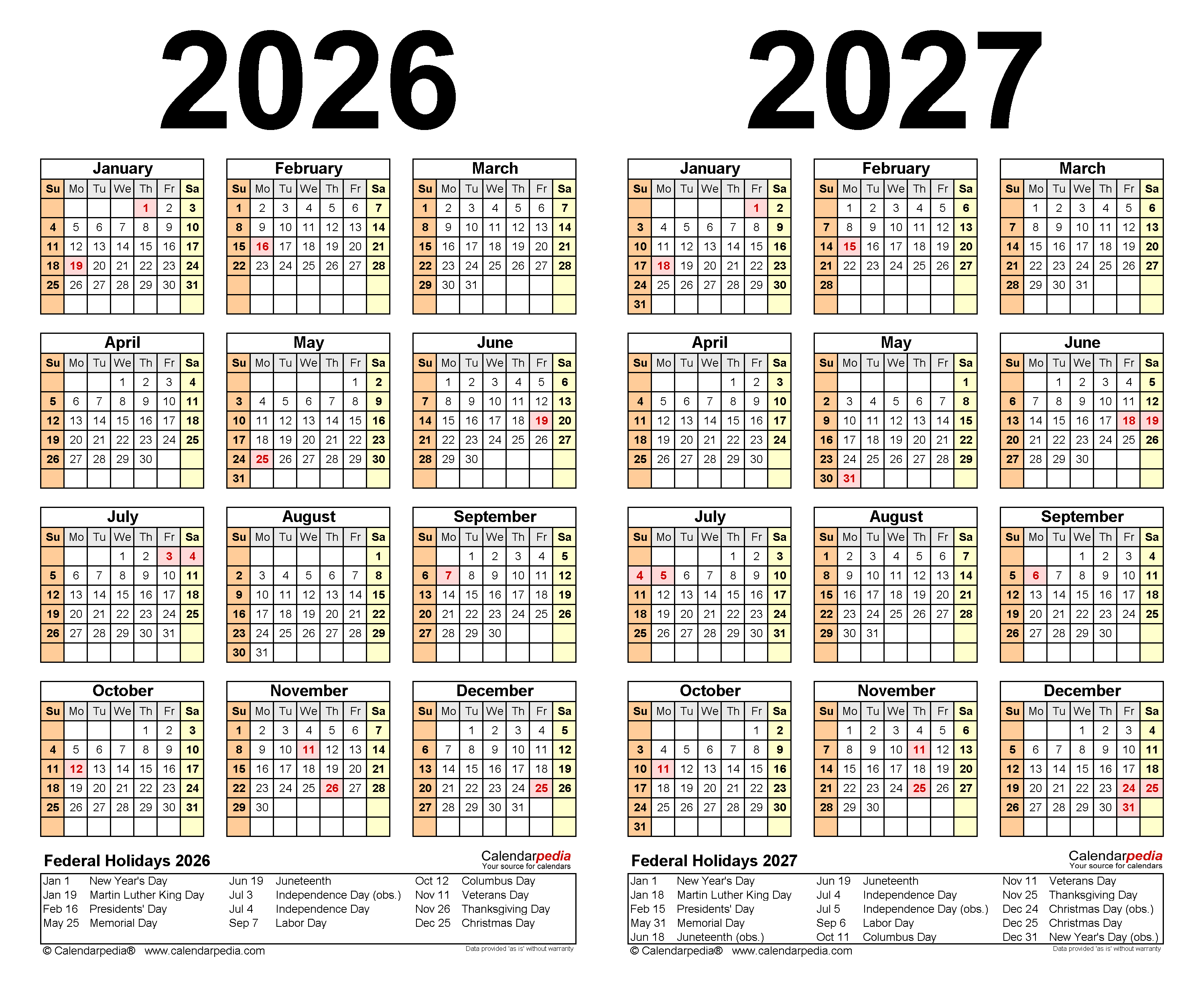 2026 2027 Two Year Calendar Free Printable Excel Templates