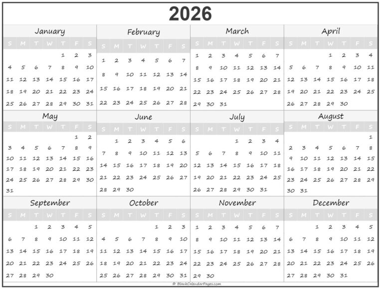 2026 Calendar Printable One Page