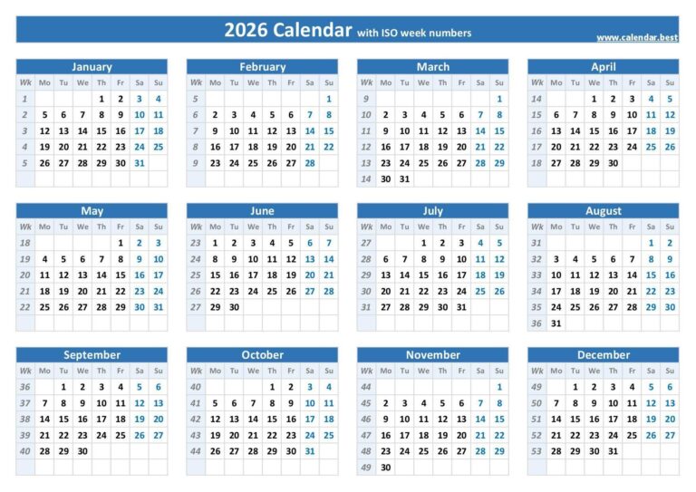 2026 Calendar With Week Numbers US And ISO Week Numbers 