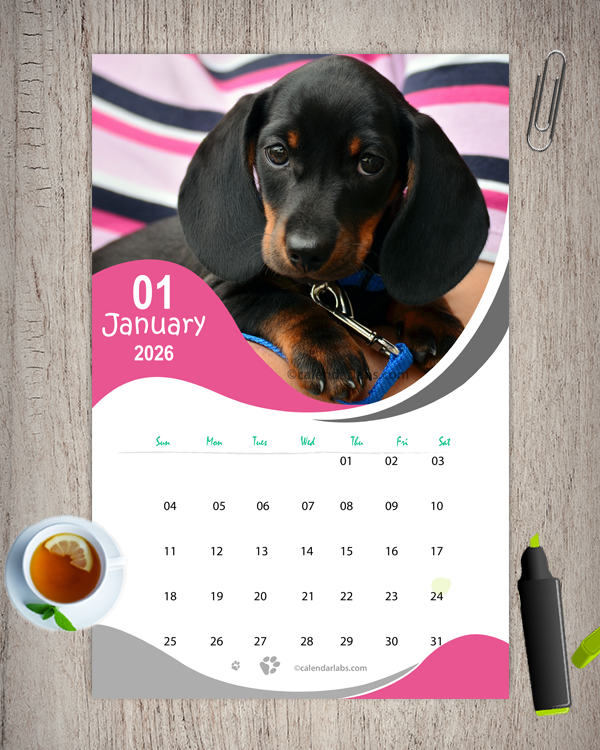 2026 Dog Breed Monthly Wall Calendar Free Printable Templates