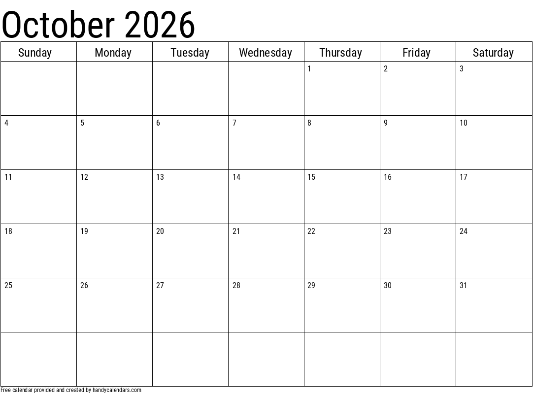 2026 October Calendars Handy Calendars