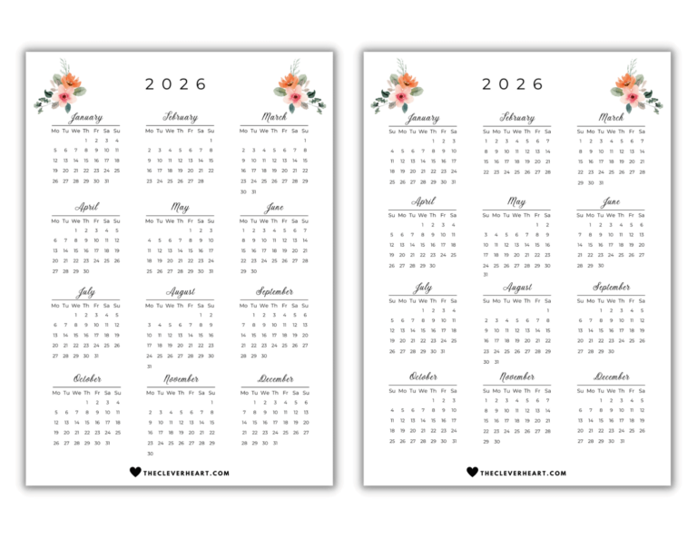 2026 Yearly Calendar Printable Cute Free Printable Calendars The 