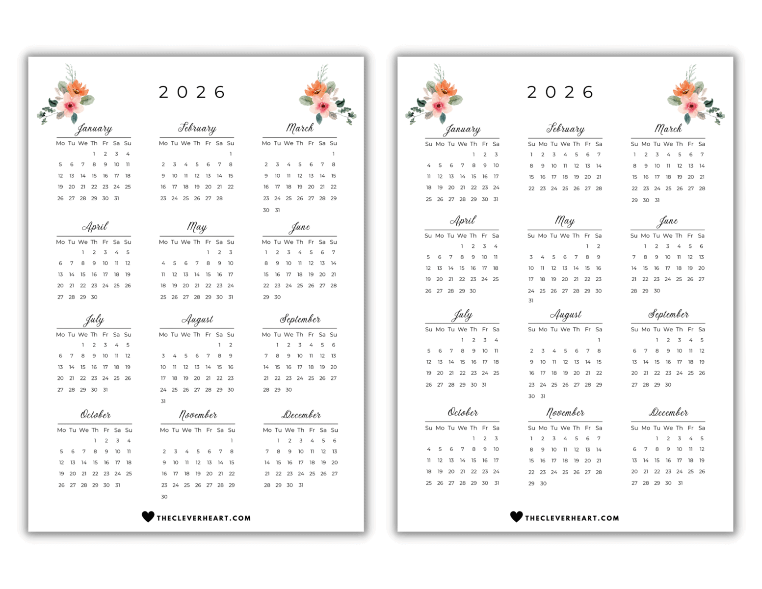 2026 Yearly Calendar Printable Cute Free Printable Calendars The
