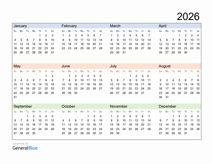 2026 Yearly Calendar