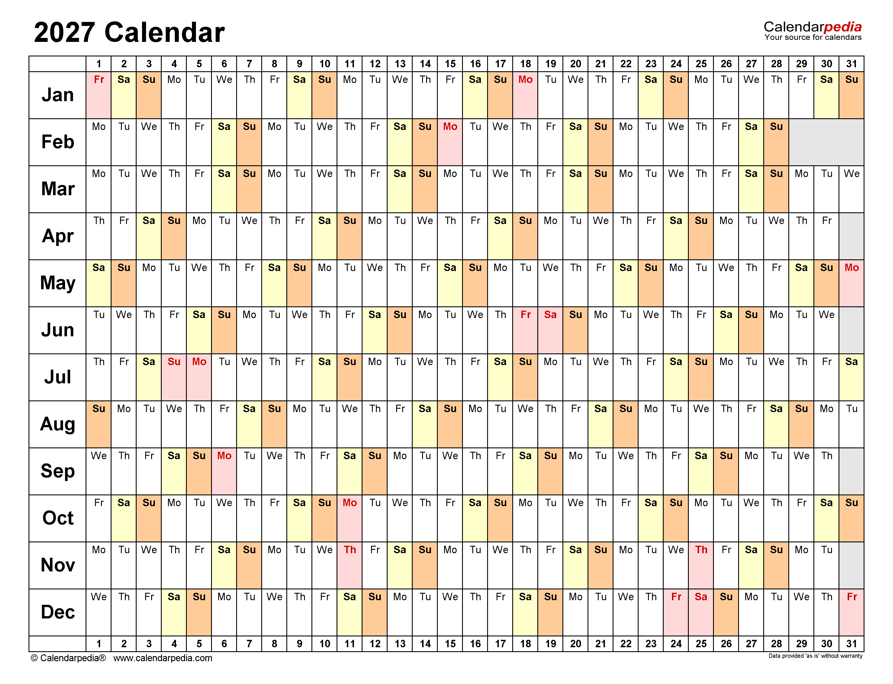 2027 Calendar Free Printable PDF Templates Calendarpedia