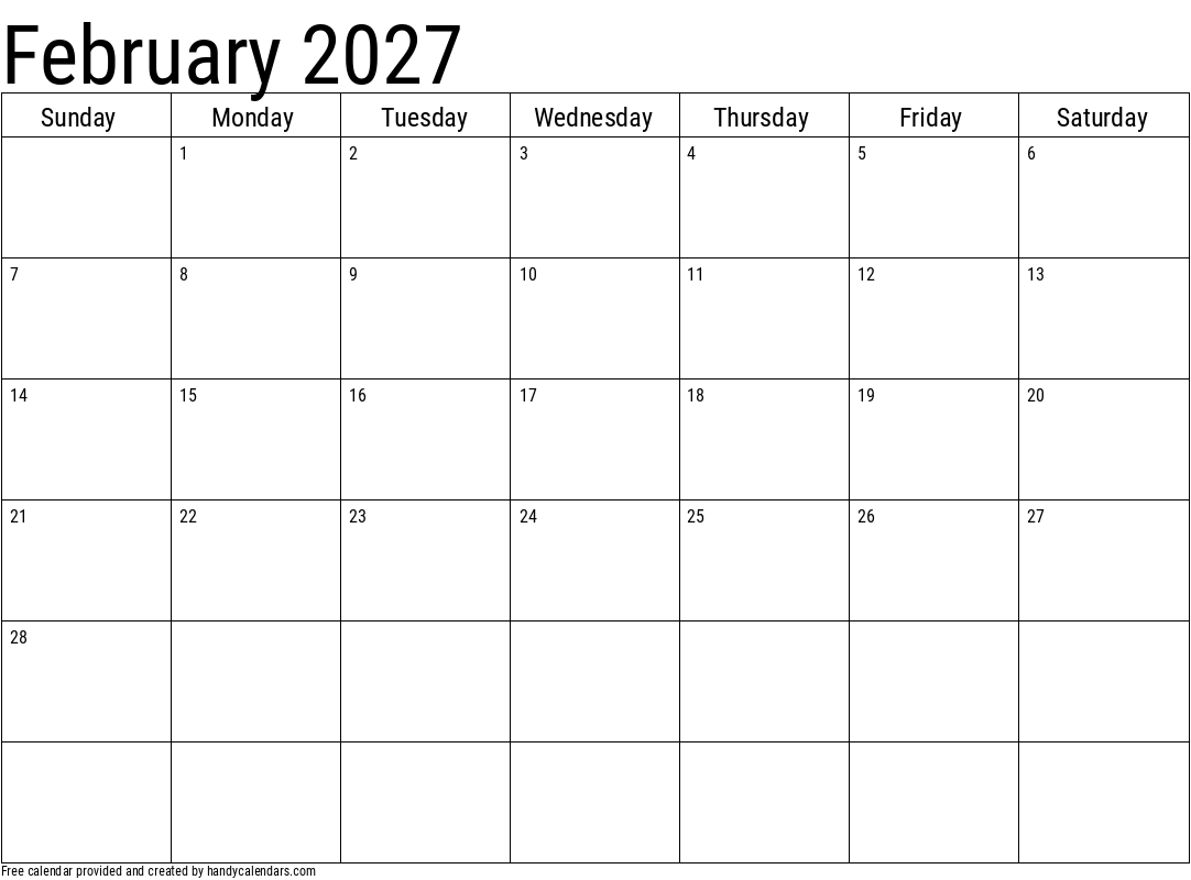 2027 February Calendars Handy Calendars