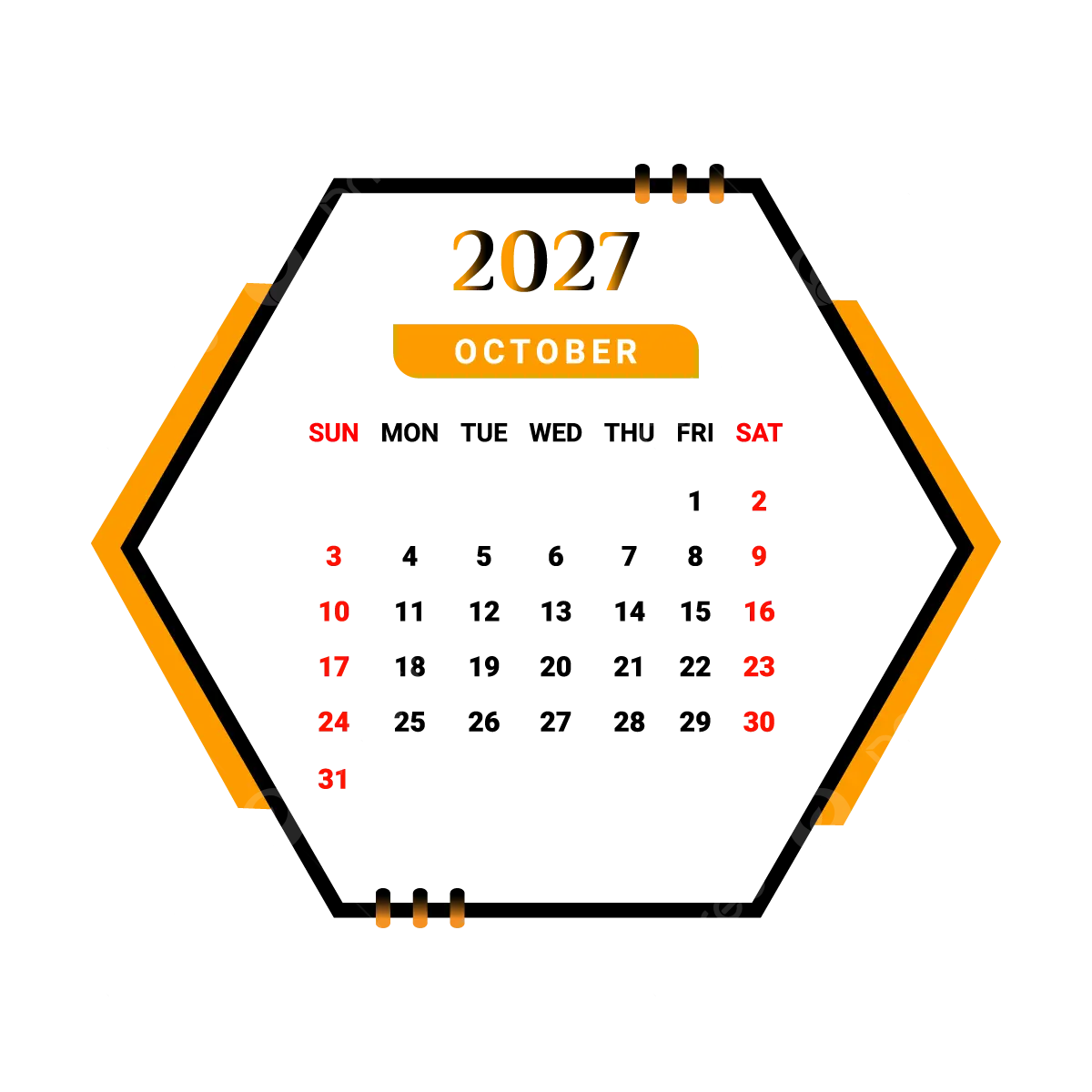 2027 October Month Calendar With Yellow And Black Vector Monthly 
