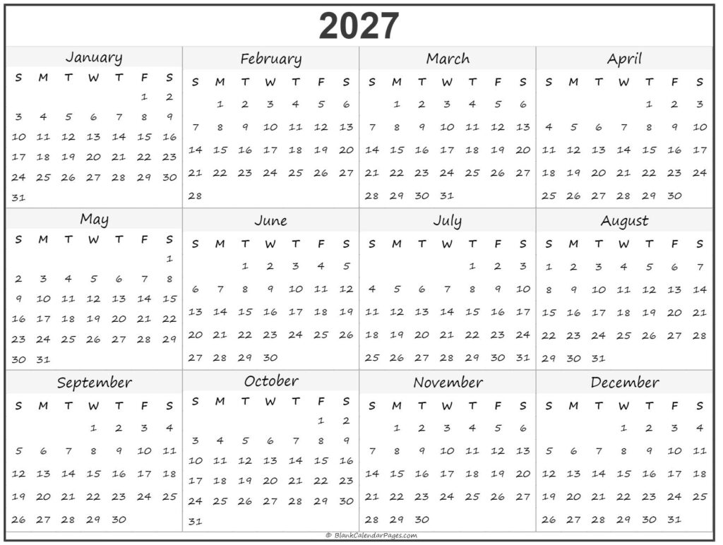 2027 Yearly Calendar Printable Pdf Calendar Mammycares