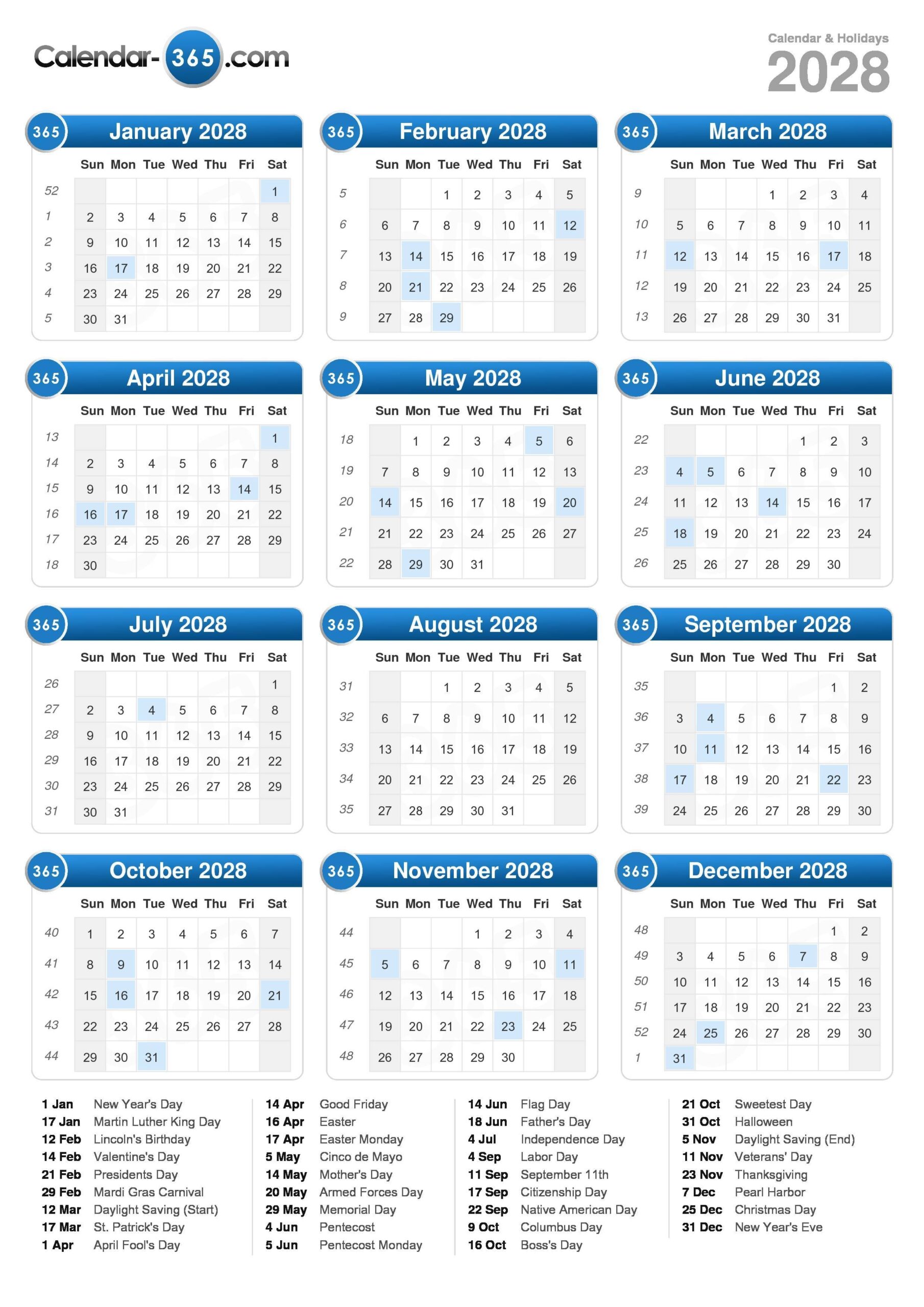2028 Calendar