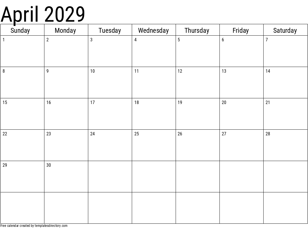 2029 April Calendar Template