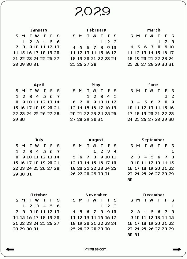 2029 Calendar