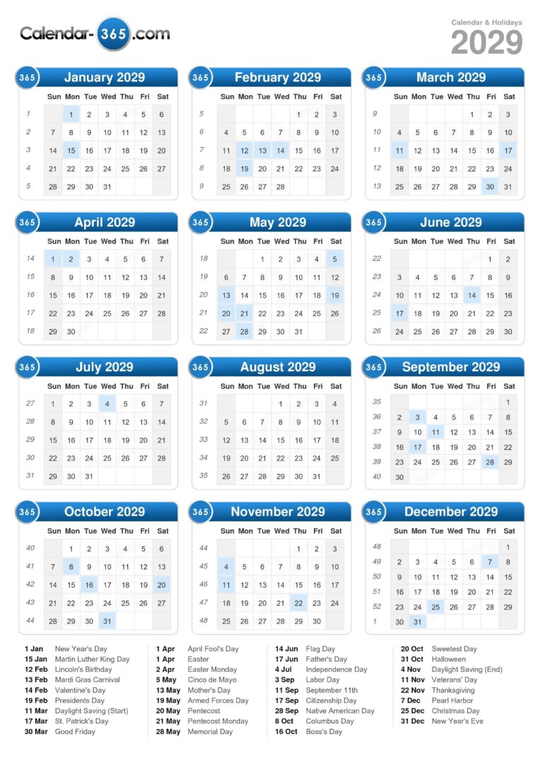 2029 Calendar