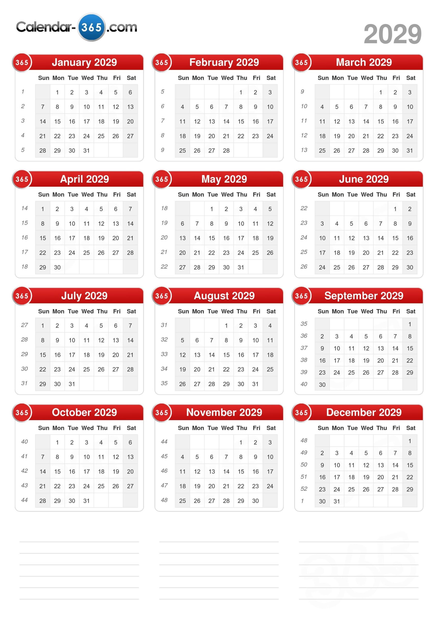 2029 Calendar
