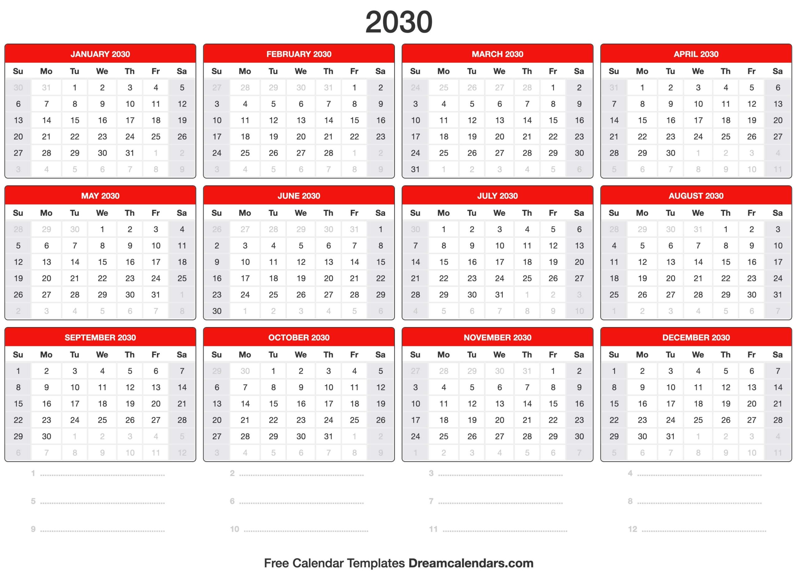 2030 Calendar