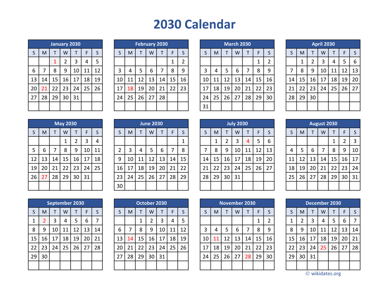2030 Calendar Printable 2024 CALENDAR PRINTABLE