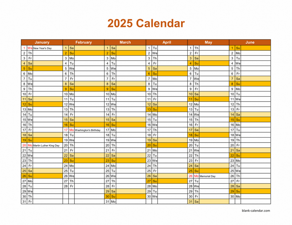 6 Months Per Page Calendar 2025 Printable Luna Jade