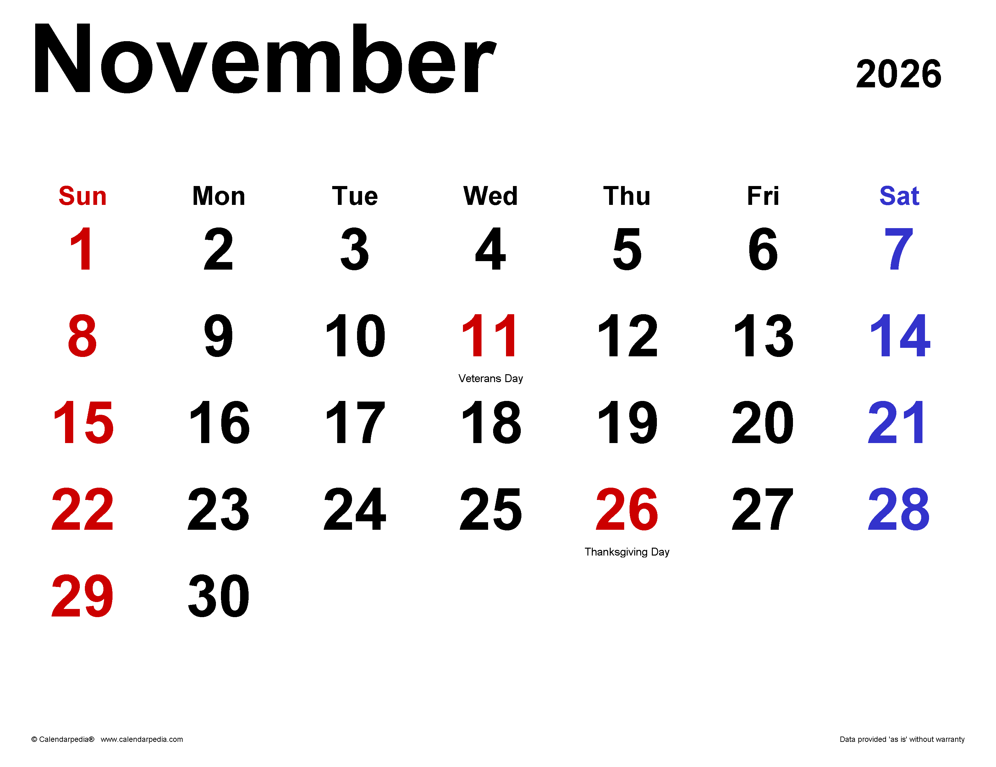 A Comprehensive Guide To The November 2026 Calendar In Word Calendar