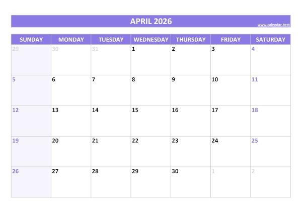 April 2026 Calendar Calendar best