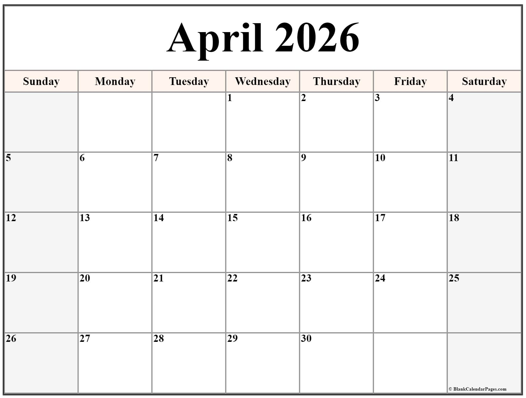 April 2026 Calendar Free Printable Calendars