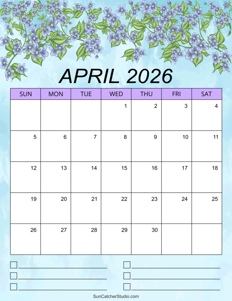 April 2026 Calendar Free Printable DIY Projects Patterns 