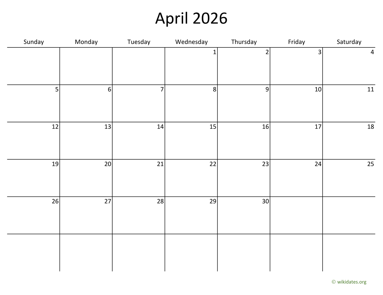 April 2026 Calendar With Bigger Boxes WikiDates