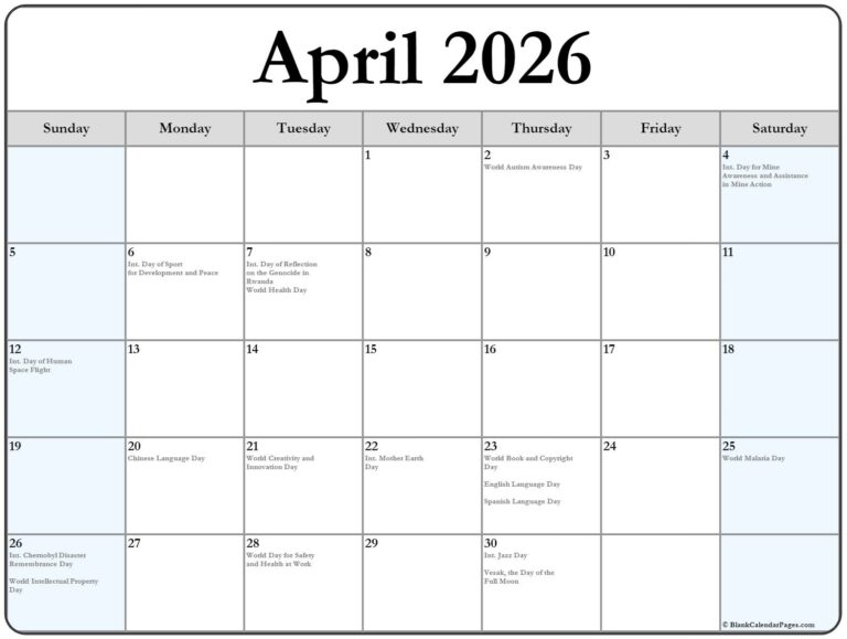 April 2026 With Holidays Calendar