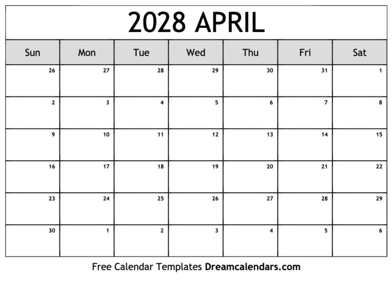 April 2028 Calendar Free Printable With Holidays And Observances