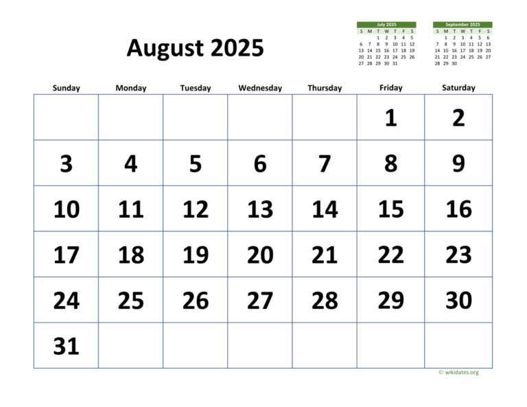 Aug 2025 Printable Calendar Wachiwi Rose