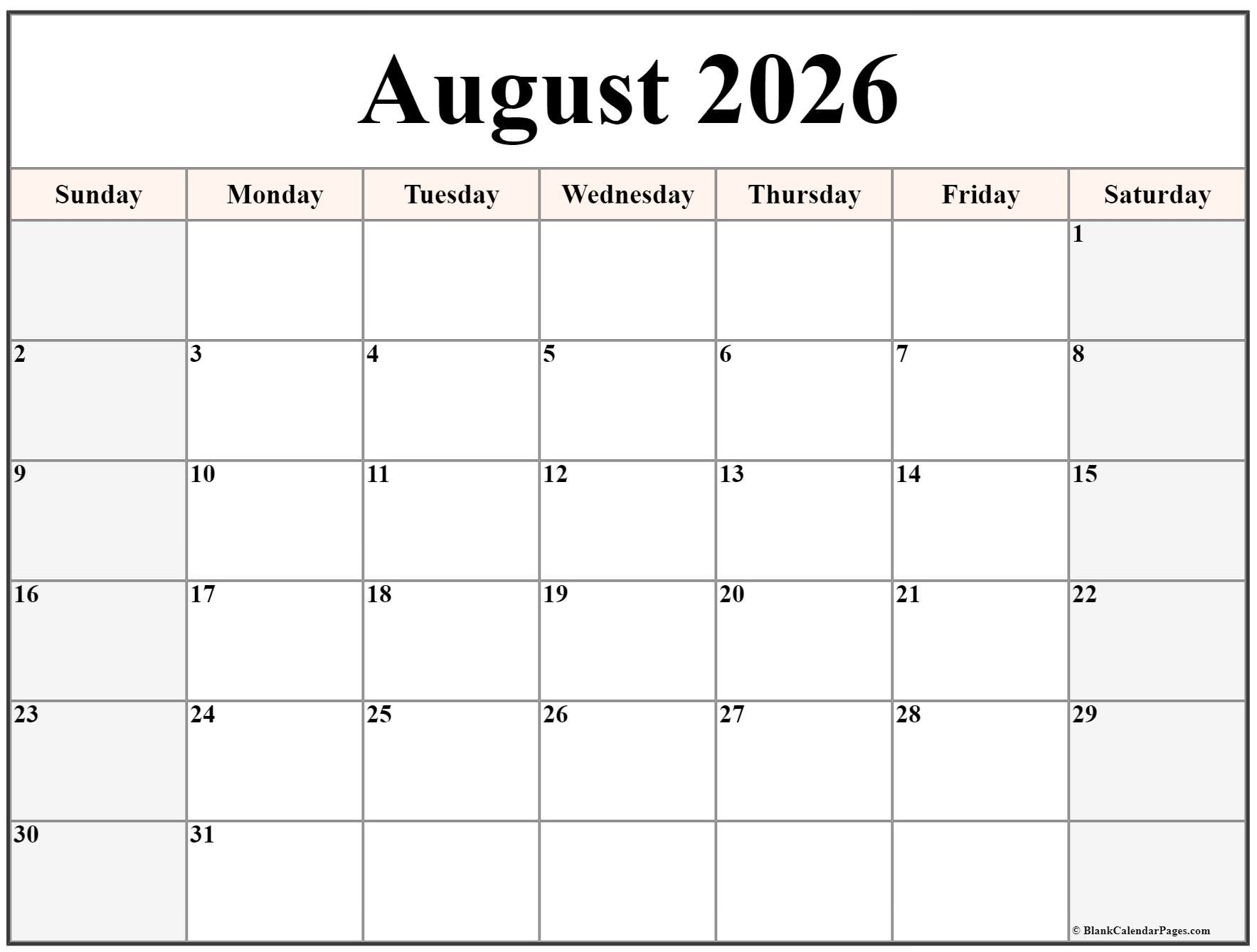 August 2026 Calendar Free Printable Calendar mammycares August 2026 Calendar Free Printable Calendar mammycares
