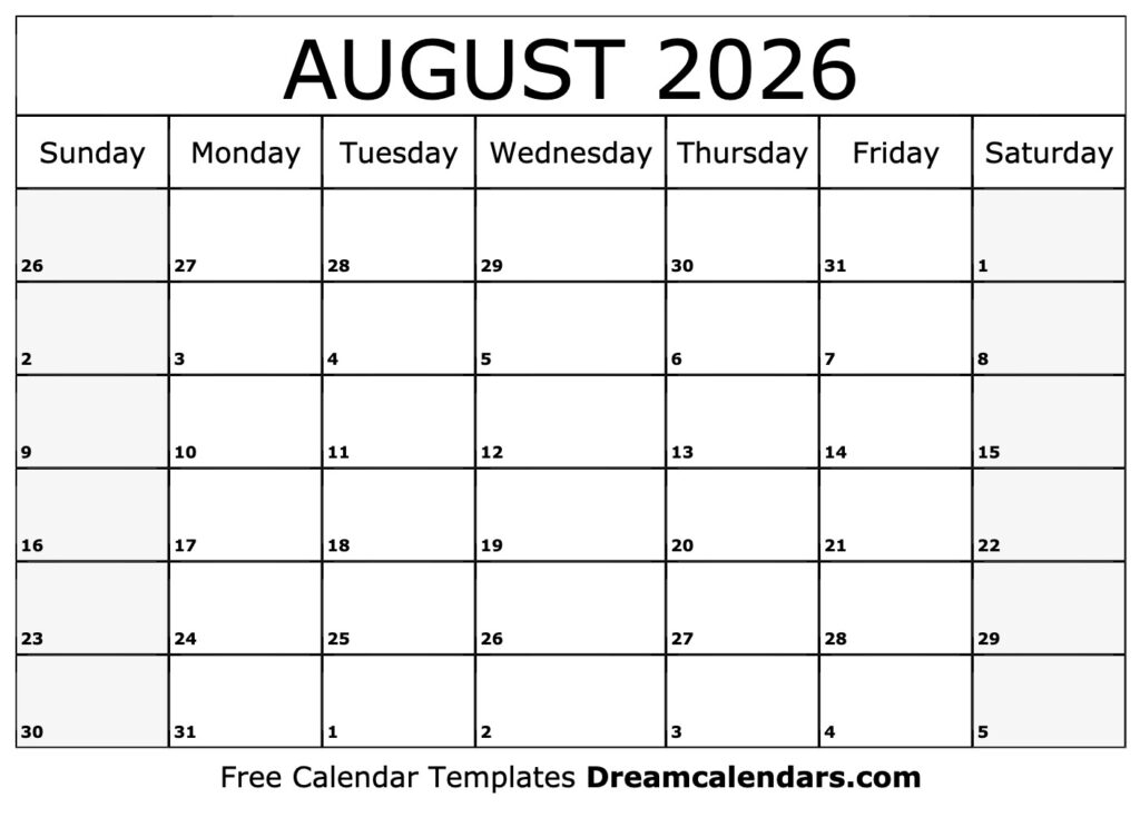 Blank August Calendar 2026 Printable - calendar.mammycares.com