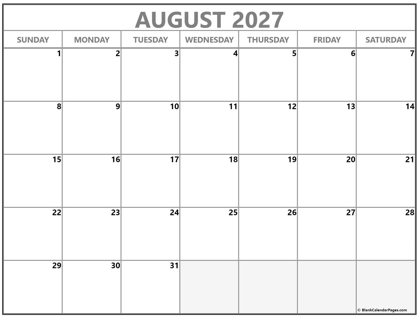 August 2027 Calendar Free Printable Calendars