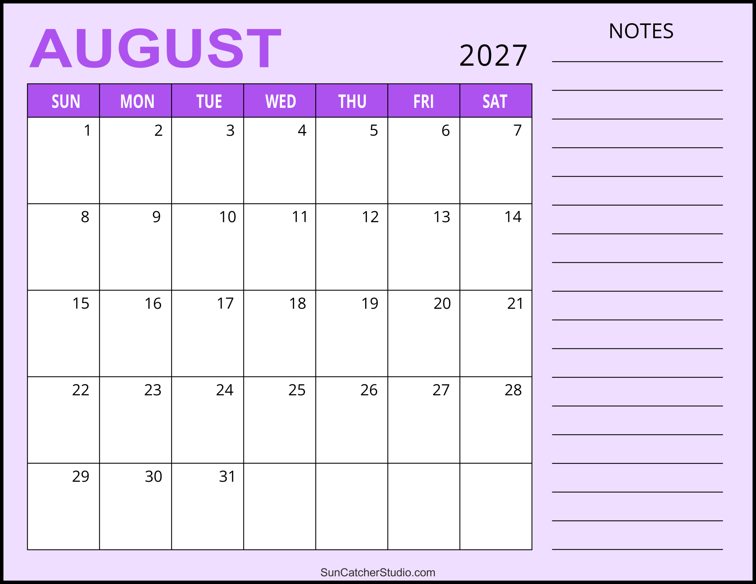 August 2027 Calendar Free Printable Free Printables Monograms 