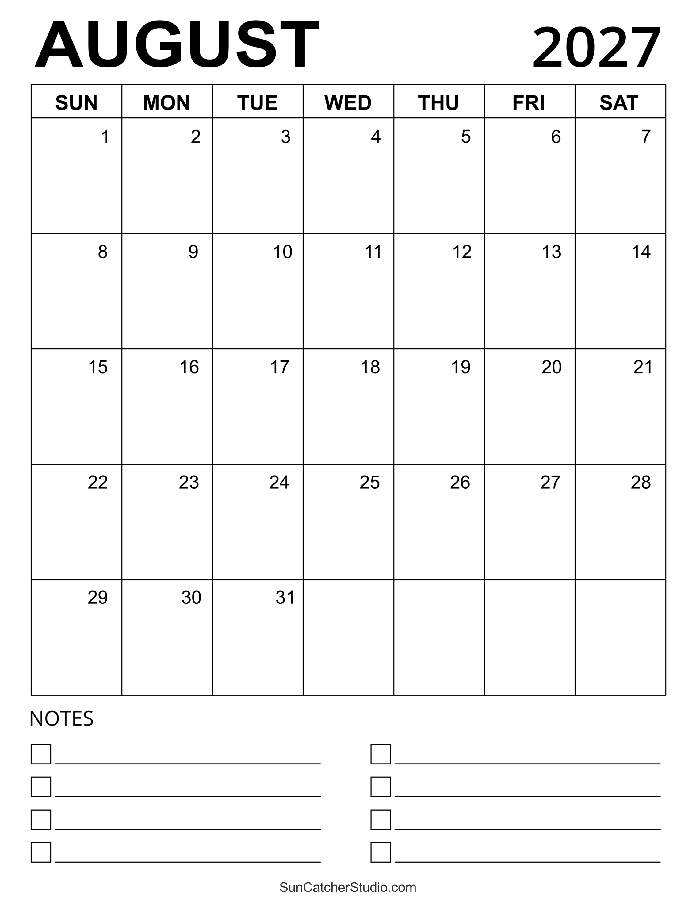 August 2027 Calendar Free Printable Free Printables Monograms 
